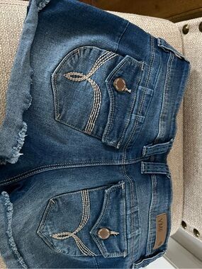 YMI Women's Dark Blue Distressed Ankle Denim Shorts